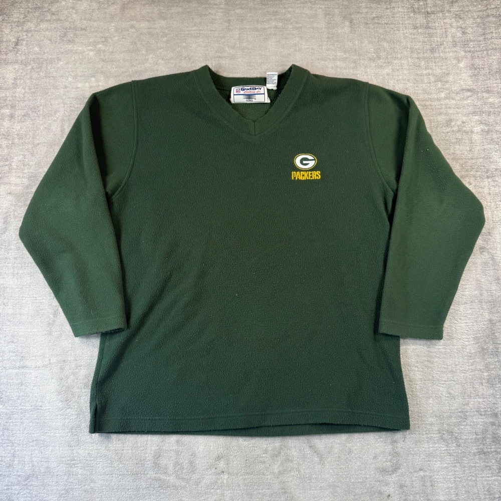 Green Bay Packers Sweatshirt Mens Medium Green Vtg 90s Fleece Pullover VNeck NFL